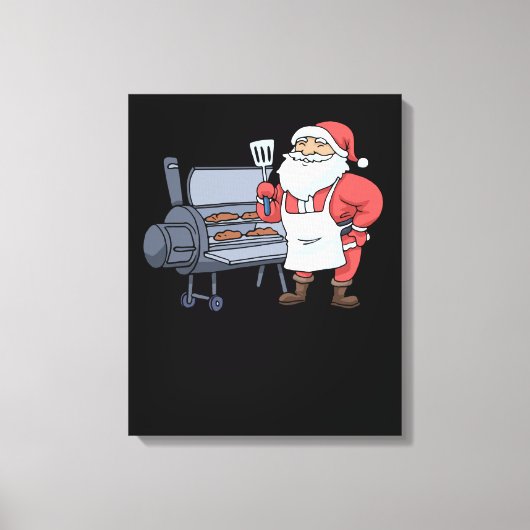 Kerstbarbecue Santa Claus Grill Smoker Steak Canvas Afdruk (Voorkant)