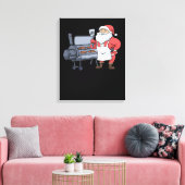 Kerstbarbecue Santa Claus Grill Smoker Steak Canvas Afdruk (Insitu (Woonkamer))