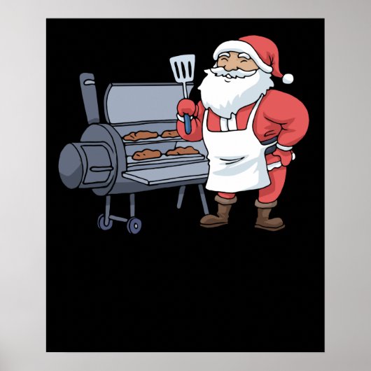 Kerstbarbecue Santa Claus Grill Smoker Steak Poster (Voorkant)