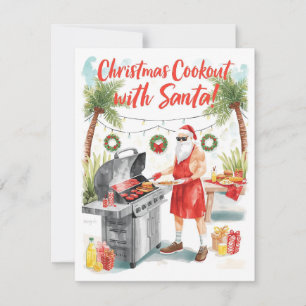 Kerstbarbecue van Sinterklaas – Moderne waterverf Feestdagenkaart