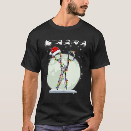 kerstbarber hairdresser schaar met kerstman H T-shirt (Voorkant)