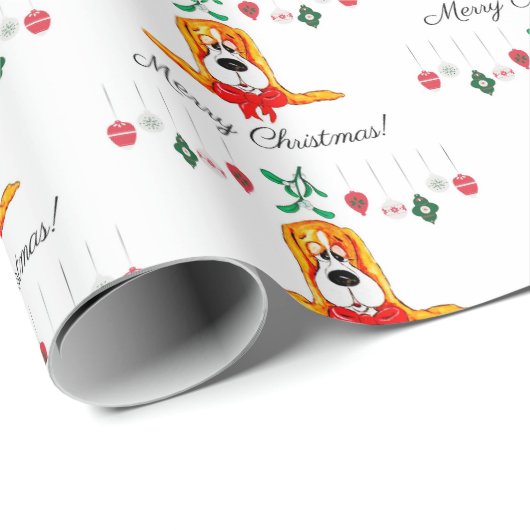 kerstbasset Hond Cadeaupapier (Rol Hoek)