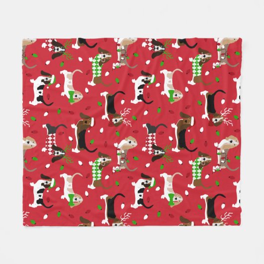 kerstbasset Hond Fleece Deken (Voorkant (Horizontaal))