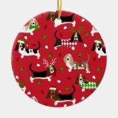 kerstbasset Hond Keramisch Ornament (Voorkant)