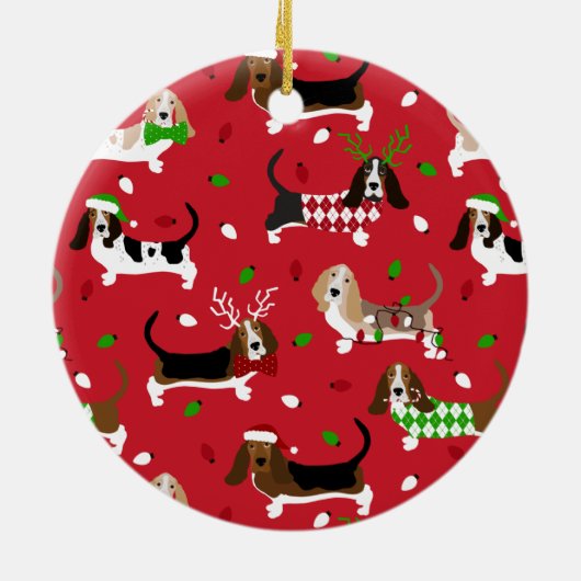 kerstbasset Hond Keramisch Ornament (Achterkant)