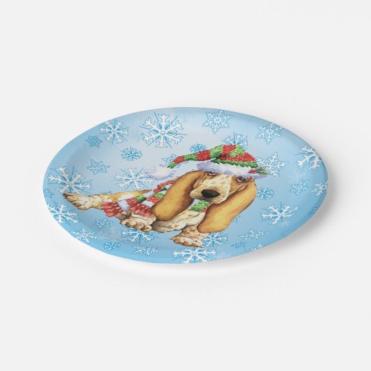 kerstbasset Hond Papieren Bordje (Gekanteld)