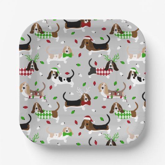 kerstbasset Hond Papieren Bordje (Voorkant)
