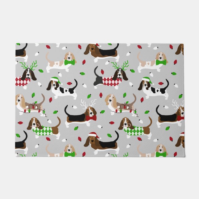 Kerstbasset Hound Doormat Deurmat (Voorkant)