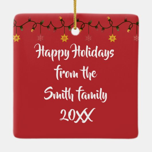 Kerstbassethond in een hondenhok keramisch ornament (Achterkant)