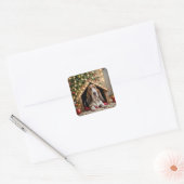 Kerstbassethond in een hondenhok vierkante sticker (Envelop)
