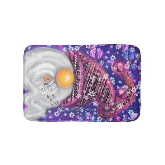 kerstbath mat gnome in Paars Pet zingend (Voorkant)