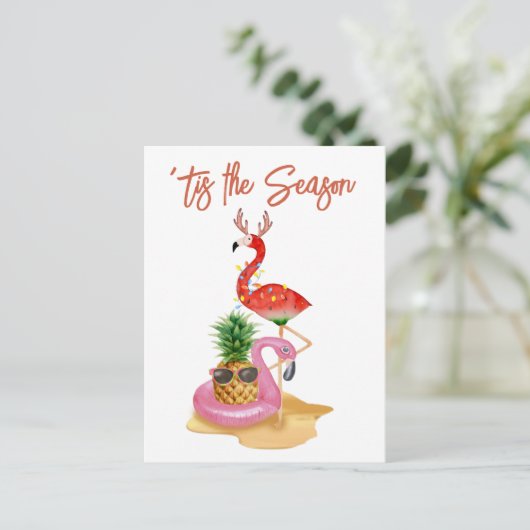 Kerstbeach tropische flamingo Dit is het seizoen Briefkaart (Staand voorkant)