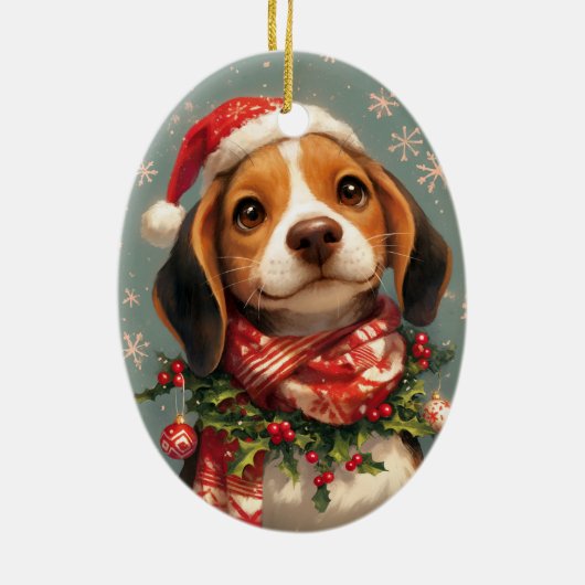 kerstbeagle Dog Keramisch Ornament (Achterkant)