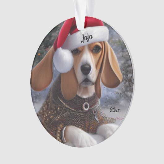 Kerstbeagle, Kerstmanhond Ornament (voorkant)