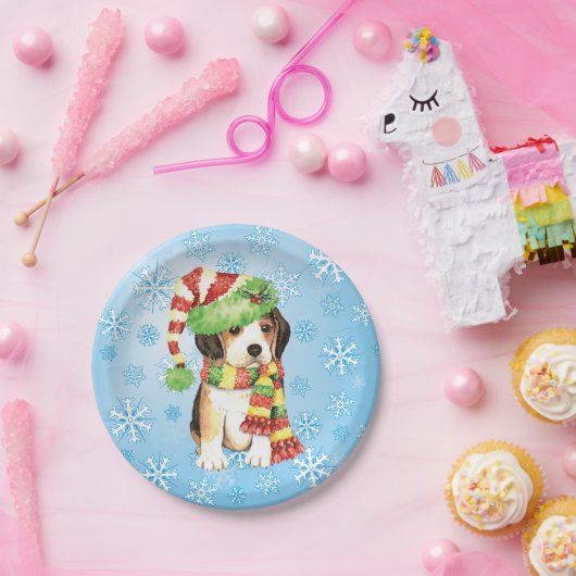 kerstbeagle papieren bordje (Feest)