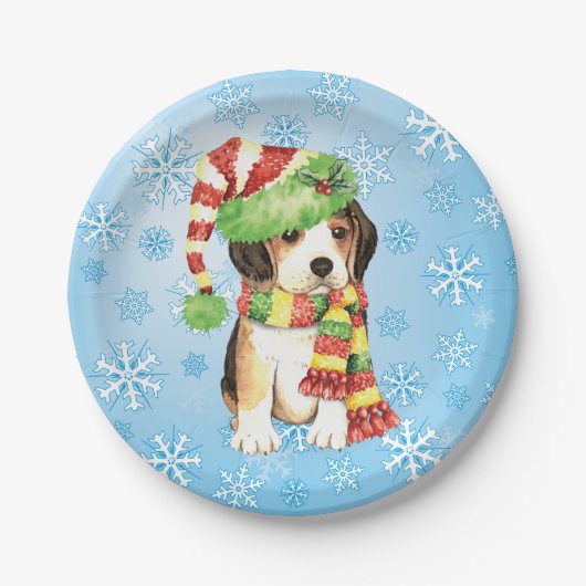 kerstbeagle papieren bordje (Voorkant)