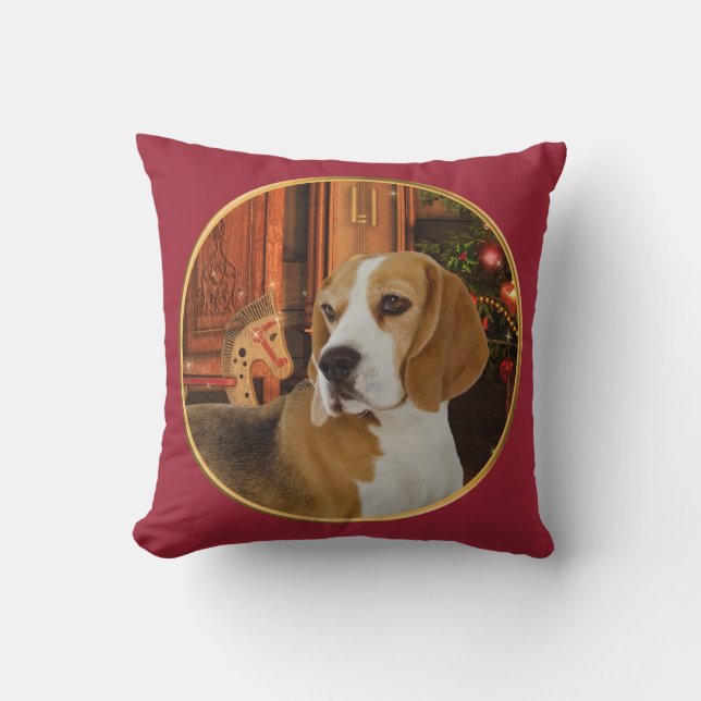 Kerstbeagle Pillow Kussen (Voorkant)