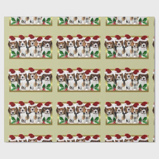 kerstbeagle puppies groen verpakkingspapier cadeaupapier (Vlak)