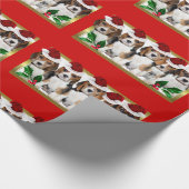 kerstbeagle puppies rood omslagpapier cadeaupapier (Hoek)