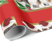 kerstbeagle puppies rood omslagpapier cadeaupapier (Rol Hoek)