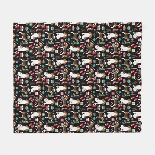 kerstbeagle Throw Blanket Fleece Deken (Voorkant (Horizontaal))
