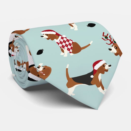 kerstbeagles blauw stropdas (Opgerold)