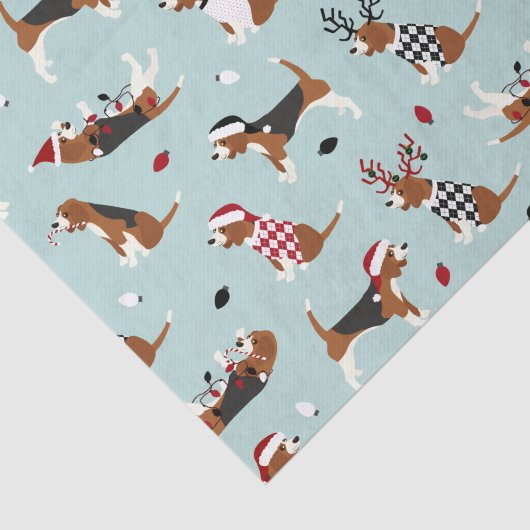 kerstbeagles blauw tissuepapier (Detail)