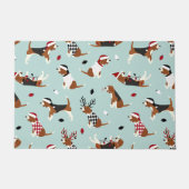 Kerstbeagles Blauwe Doormat Deurmat (Voorkant)
