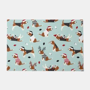 Kerstbeagles Blauwe Doormat Deurmat