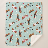 Kerstbeagles: Blauwe Sherpa Blanket Deken (Voorkant)