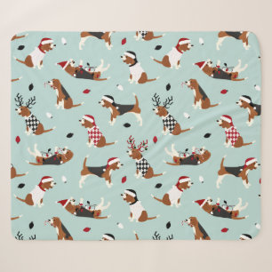 Kerstbeagles: Blauwe Sherpa Blanket Deken