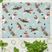 Kerstbeagles Blue Kitchen Towel Theedoek (Gevouwen)