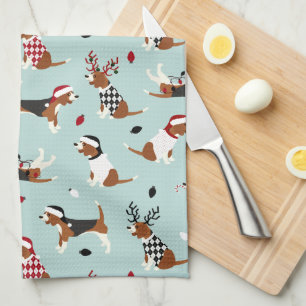 Kerstbeagles Blue Kitchen Towel Theedoek
