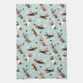 Kerstbeagles Blue Kitchen Towel Theedoek (Verticaal)