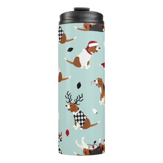 kerstbeagles Blue Thermal Tumbler Thermosbeker (Voorkant)