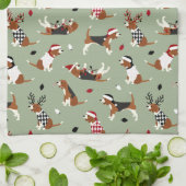 Kerstbeagles Green Kitchen Towel Theedoek (Gevouwen)