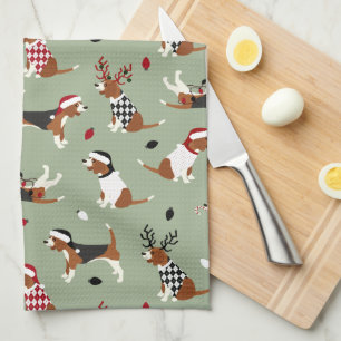 Kerstbeagles Green Kitchen Towel Theedoek