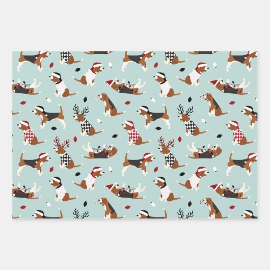 kerstbeagles roze blauw groen inpakpapier vel (Voorkant 2)