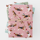 kerstbeagles roze blauw groen inpakpapier vel (In situ)