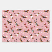kerstbeagles roze blauw groen inpakpapier vel (Voorkant)