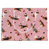 kerstbeagles roze groot cadeauzakje (Voorkant)