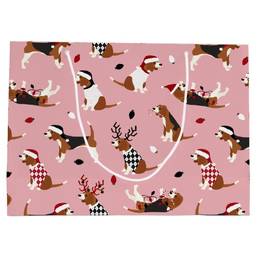 kerstbeagles roze groot cadeauzakje (Achterkant)