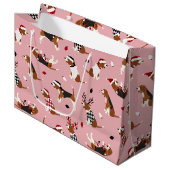 kerstbeagles roze groot cadeauzakje (Voorkant Gekanteld)