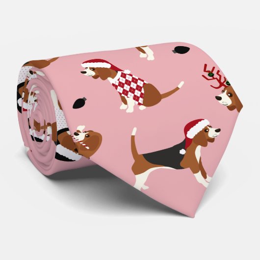Kerstbeagles Roze Stropdas (Opgerold)