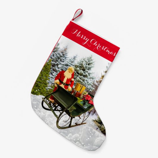 kerstbedekking en slee/retroscoop kleine kerstsok (Voorkant (Hangend))