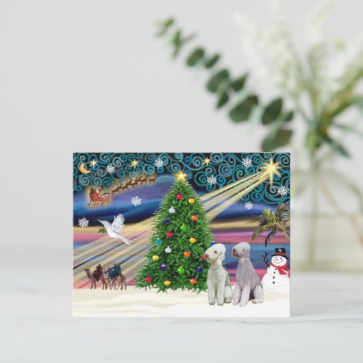 Kerstbedlington Terriers (twee) Feestdagenkaart (Staand voorkant)