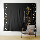 Kerstbedrijf Gelukkig Feestdagen Gouden Achtergron Wandkleed (In Situ (horizontaal))