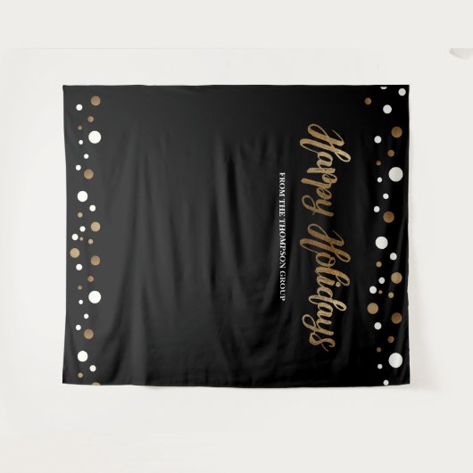 Kerstbedrijf Gelukkig Feestdagen Gouden Achtergron Wandkleed (Voorkant (horizontaal))