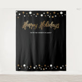 Kerstbedrijf 'Happy Holidays' gouden achtergrond Wandkleed (Voorkant)