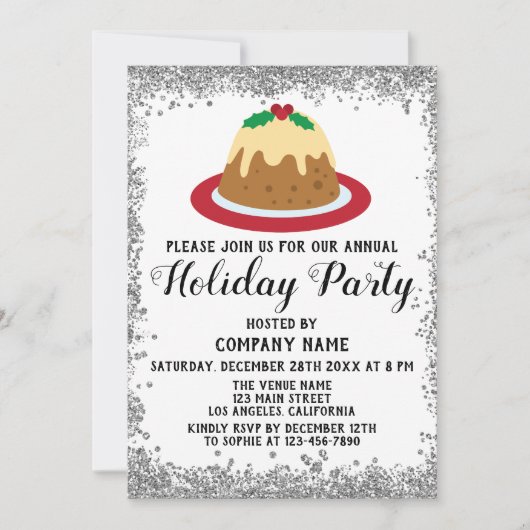Kerstbedrijf Holiday Party Red Silver Kaart (Voorkant)